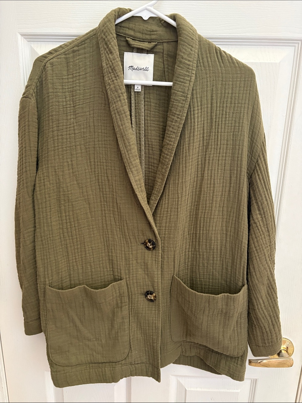 Madewell Olive green medium Jacket Blazer with soft quilted- look fabric CUTE!